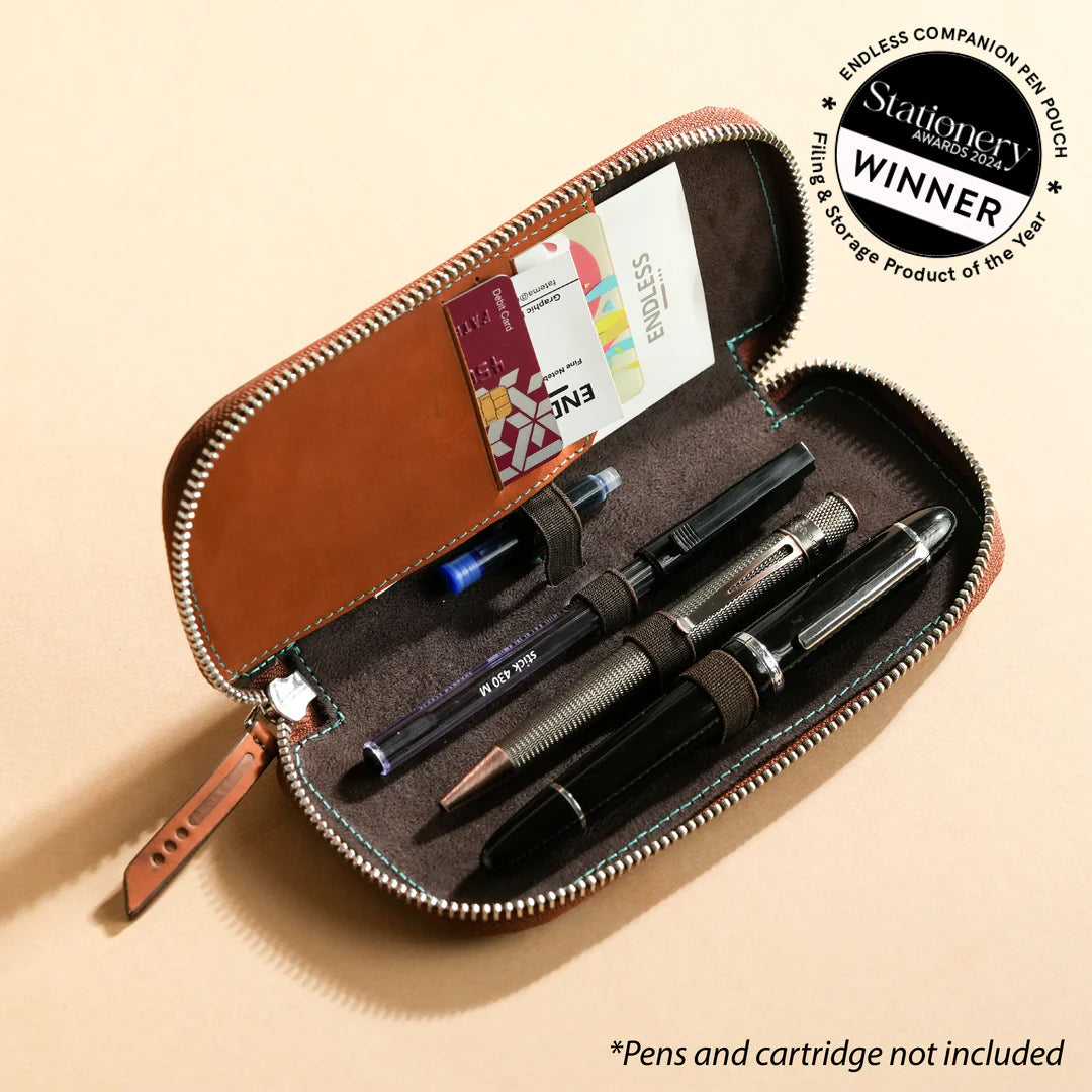 Endless Companion Leather Adjustable Pen Pouch - 3 Pens - Brown