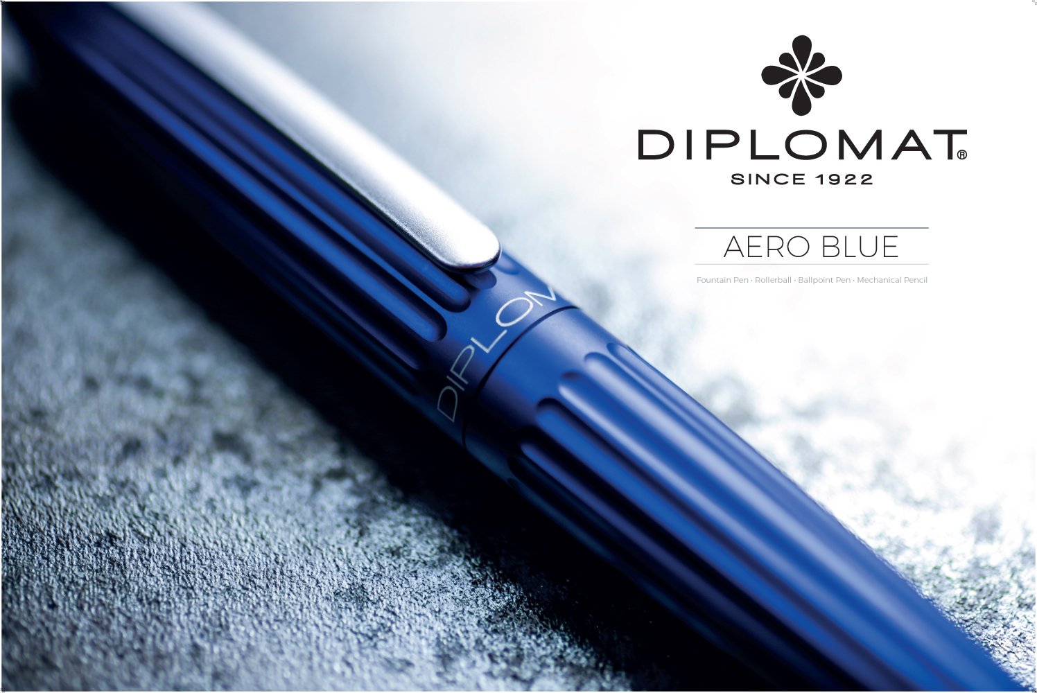 Diplomat Aero Blue 14K Gold Fountain Pen is shaped like the airship named Zeppelin of the 1900's