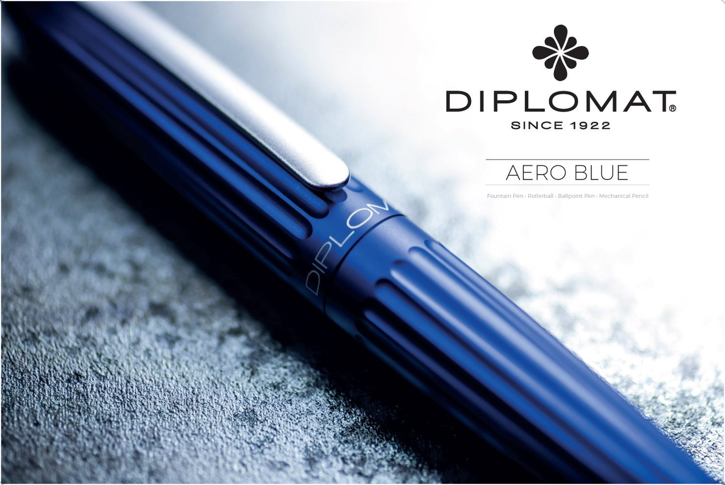 Diplomat Aero Blue Fountain Pen is shaped like the airship named Zeppelin of the 1900's