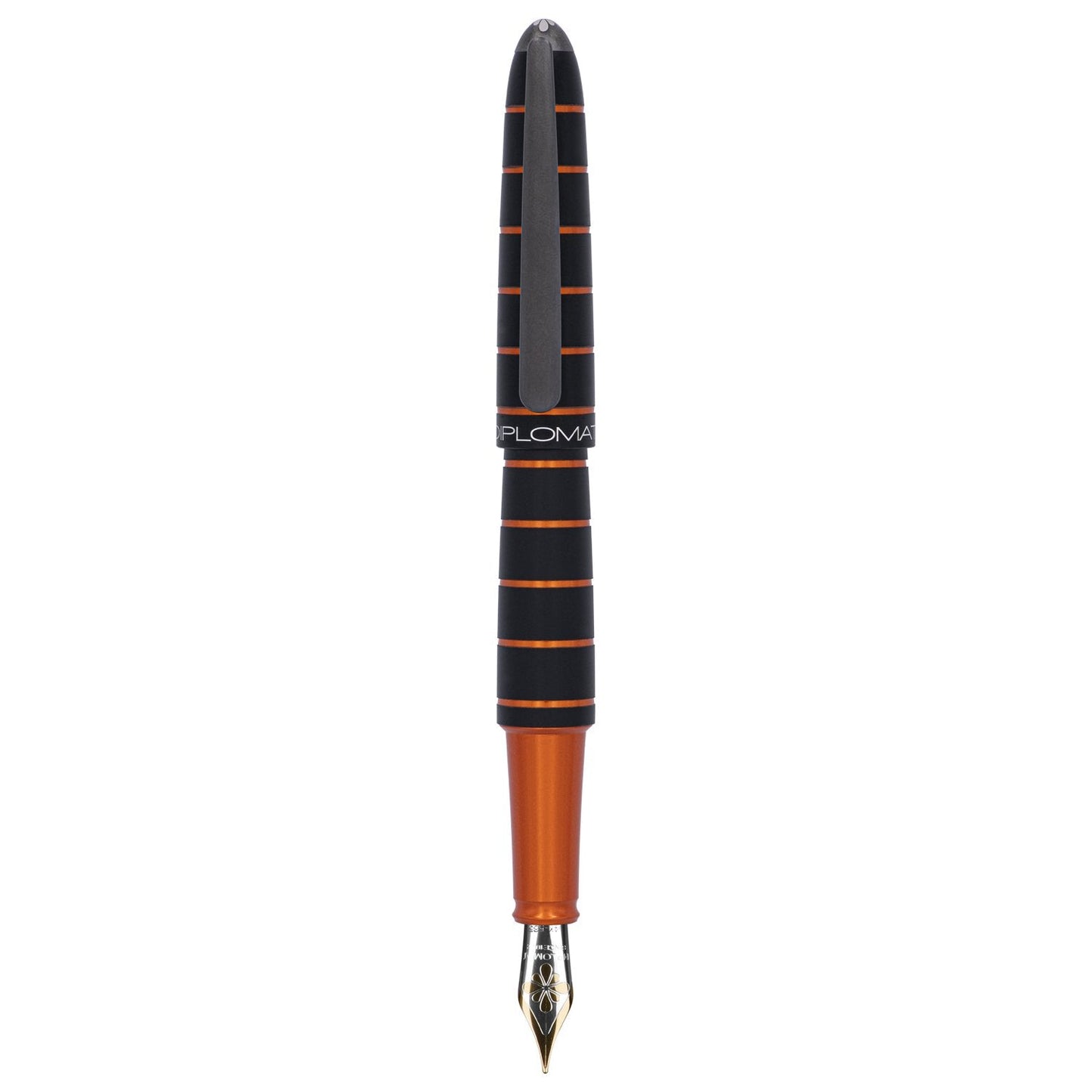 Diplomat Elox Black/Orange 14K Gold Fountain Pen is shaped like the airship named Zeppelin of the 1900's