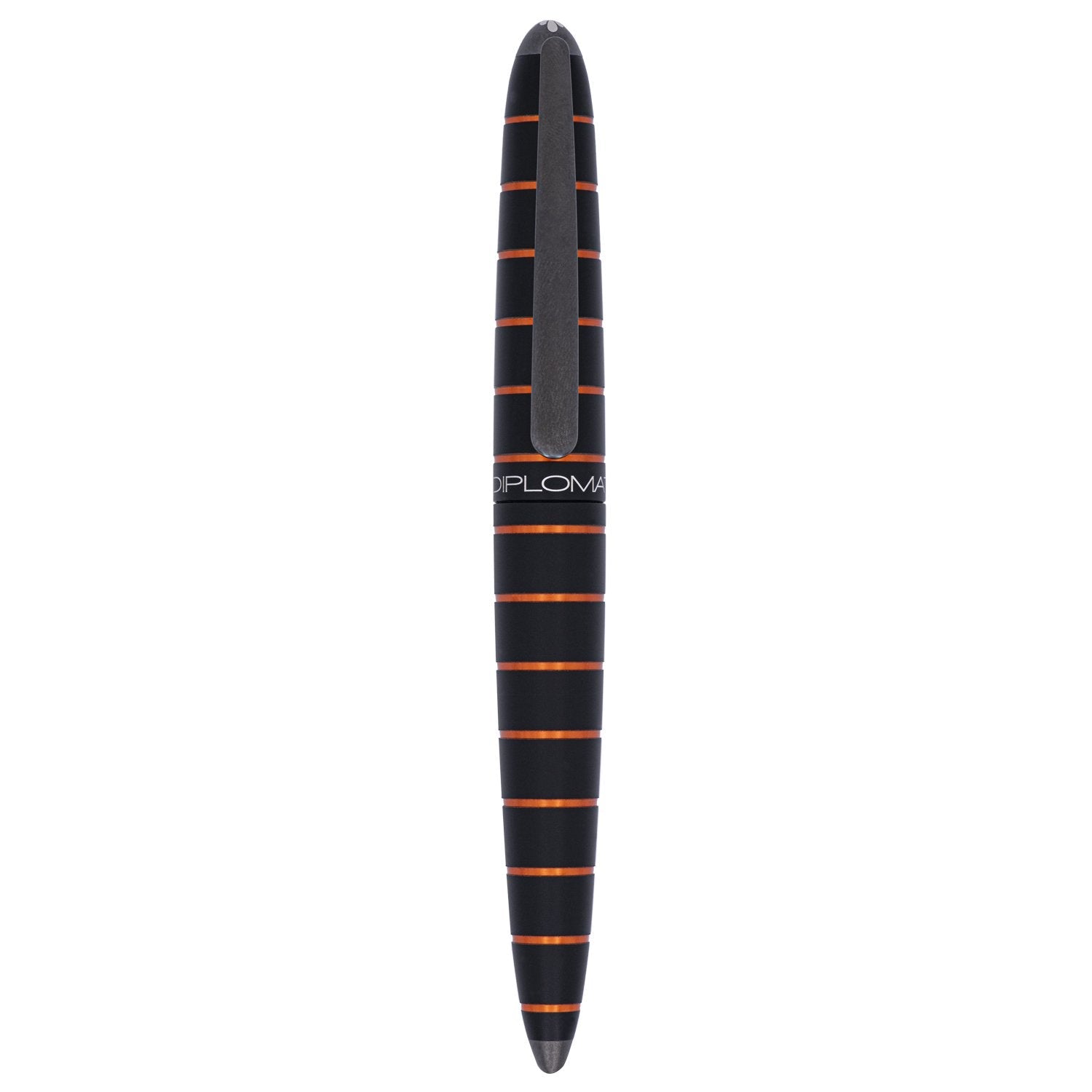 Diplomat Elox Black/Orange 14K Gold Fountain Pen is shaped like the airship named Zeppelin of the 1900's