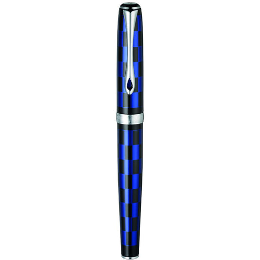 Diplomat Excellence A Plus Rome Black Blue Fountain Pen with geometric pattern