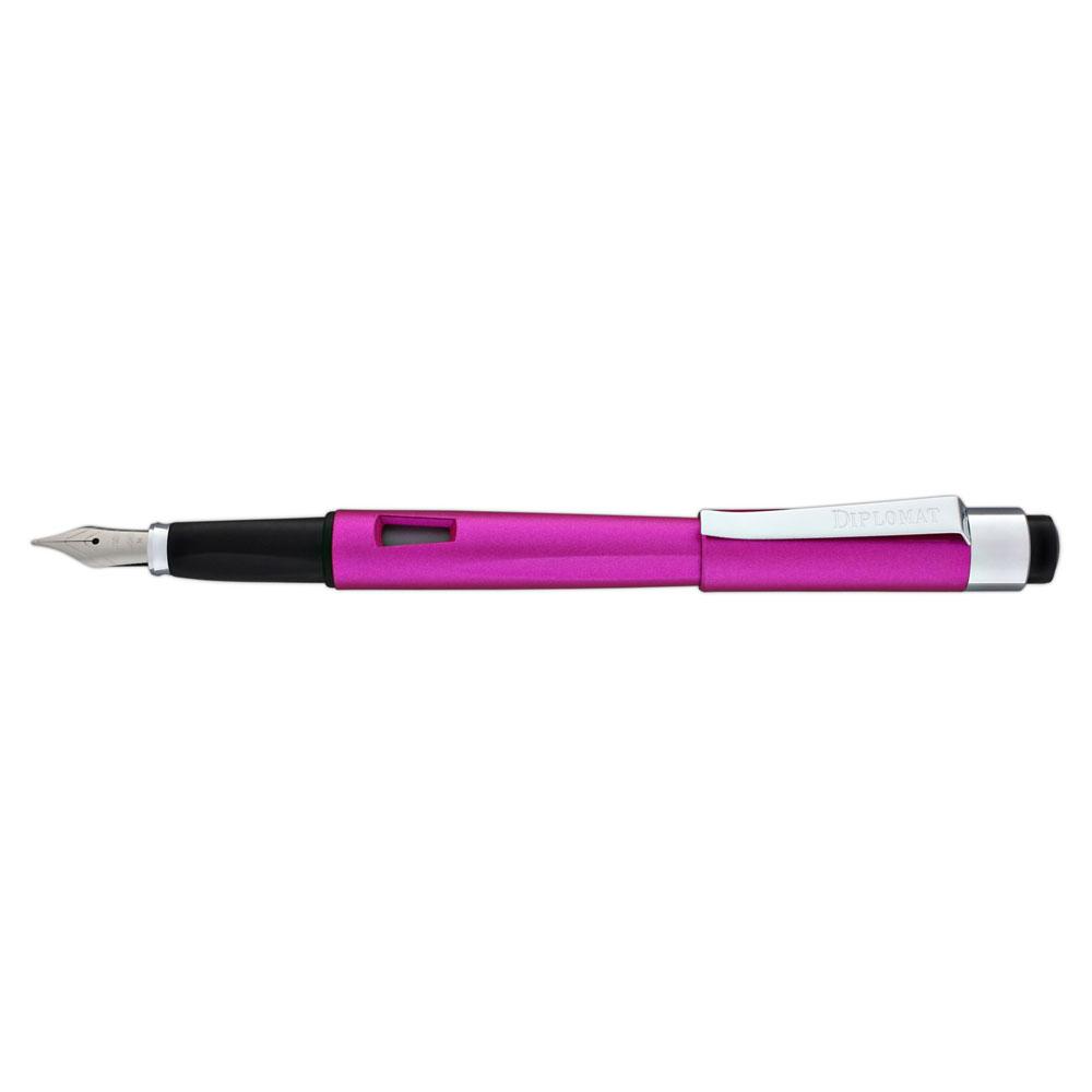 Diplomat Magnum Hot Pink Fountain Pen made in resin with stainless steel nib and a ink window