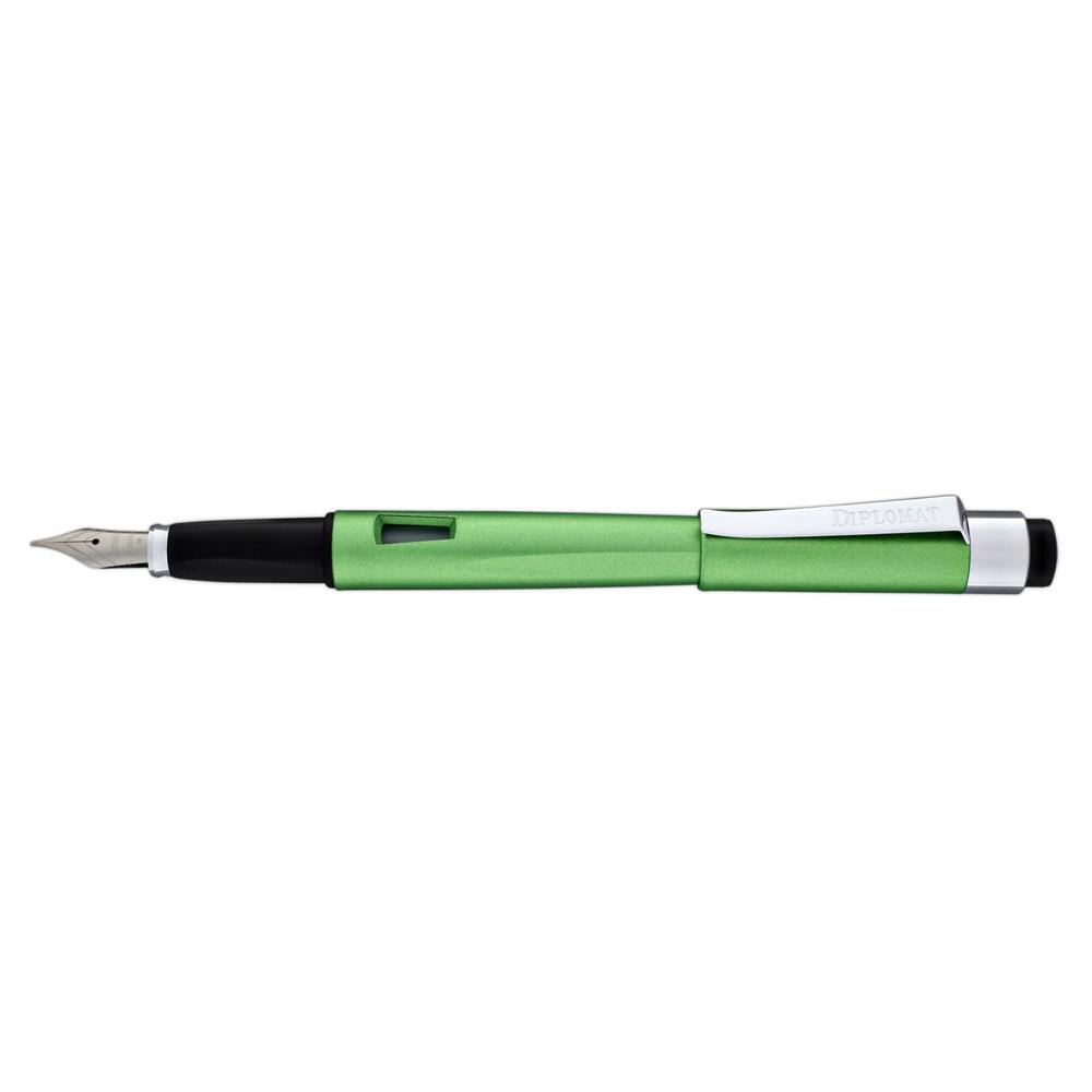 Diplomat Magnum Lime Green Fountain Penmade in resin with stainless steel nib and a ink window