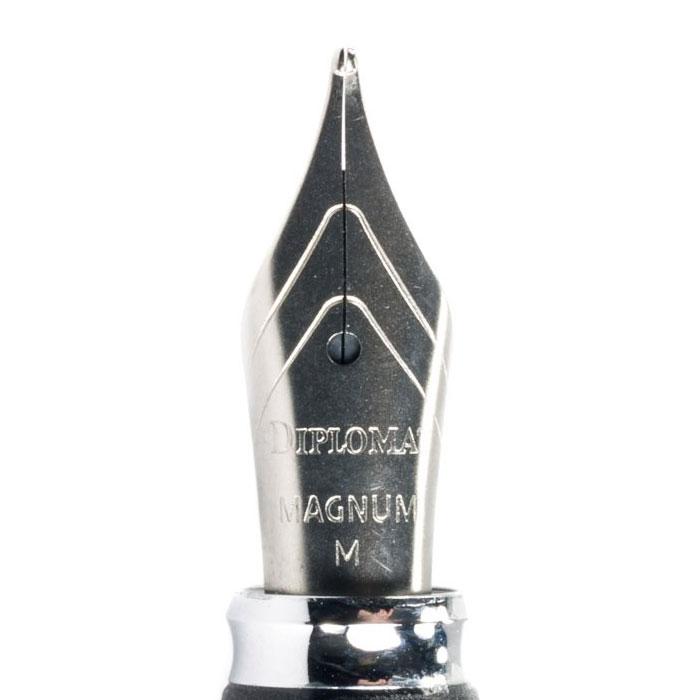 Diplomat Magnum Pearl White Fountain Penmade in resin with stainless steel nib and a ink window