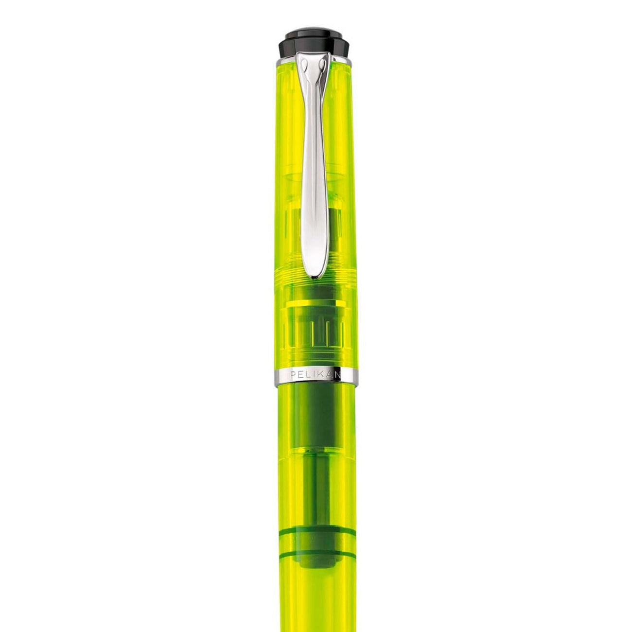 Pelikan Classic M205 Duo Neon Yellow Fountain Pen Set with Double broad nib translucent neon yellow body and neon yellow 30 ml ink bottle. Pen can be used for writing as well as highlighting